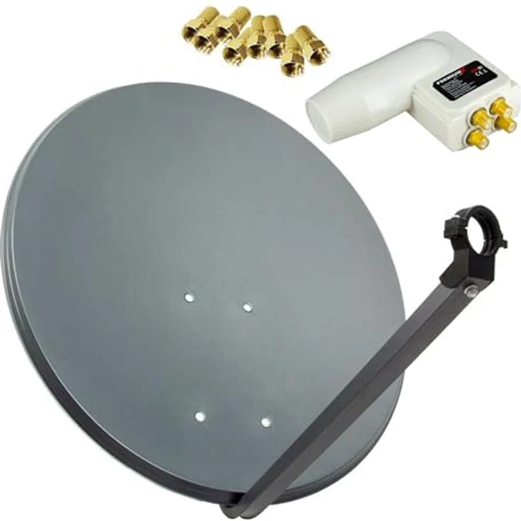 PremiumX Satelliten-Komplettanlage 80cm, Aluminium Satellitenschüssel mit Quad LNB, 8x F-Stecker, bis 4 Teilnehmer, anthrazit – Bild 1