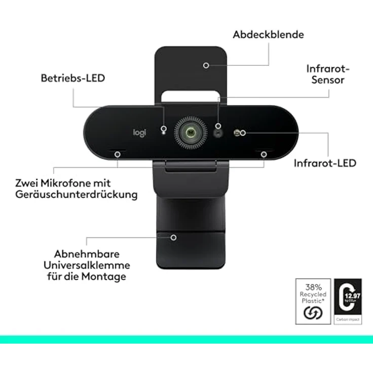 LOGITECH BRIO 4K Webcam, Ultra-HD mit Autofokus, RightLight 3, Anpassbarem Sichtfeld und Mikrofon, Schwarz – Bild 5