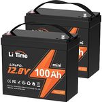 LiTime 2Pack LiFePO4 100Ah 12V Mini Lithium Batterie, Max. 15000 Zyklen und 1280Wh Ausgangsleistung, Kleiner Größe und geringem Gewicht, Eingebautes 100A BMS, 10 Jahren Lebensdauer Lithium Akku