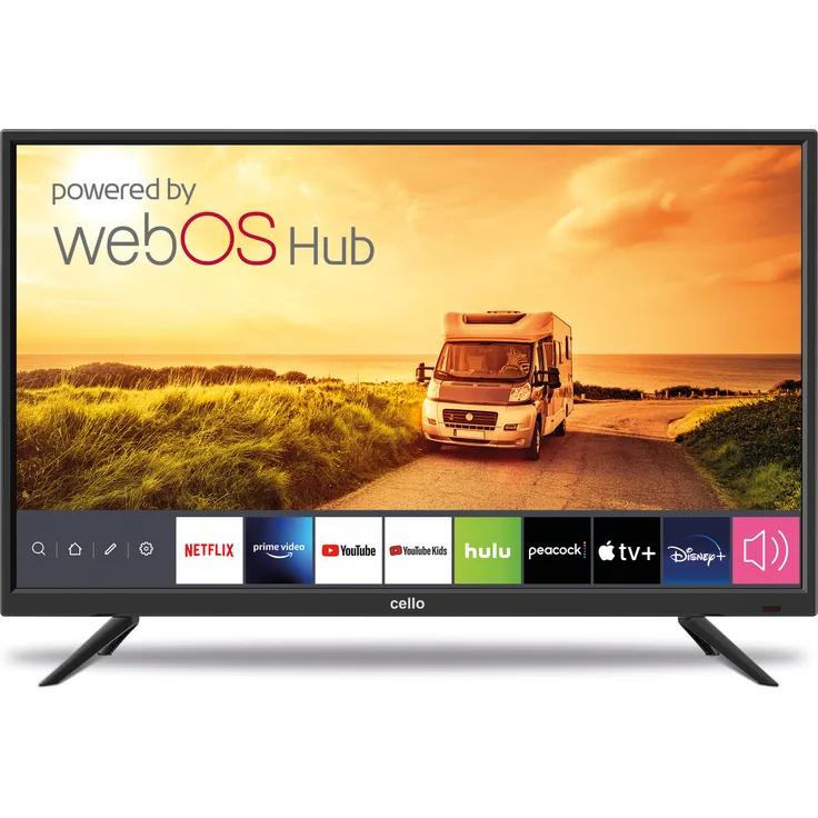 CELLO C32WS TRAV, 32 Zoll Smart Camping LED TV mit webOS, Triple Tuner, 12V/24V/230V Multispannung, Schwarz