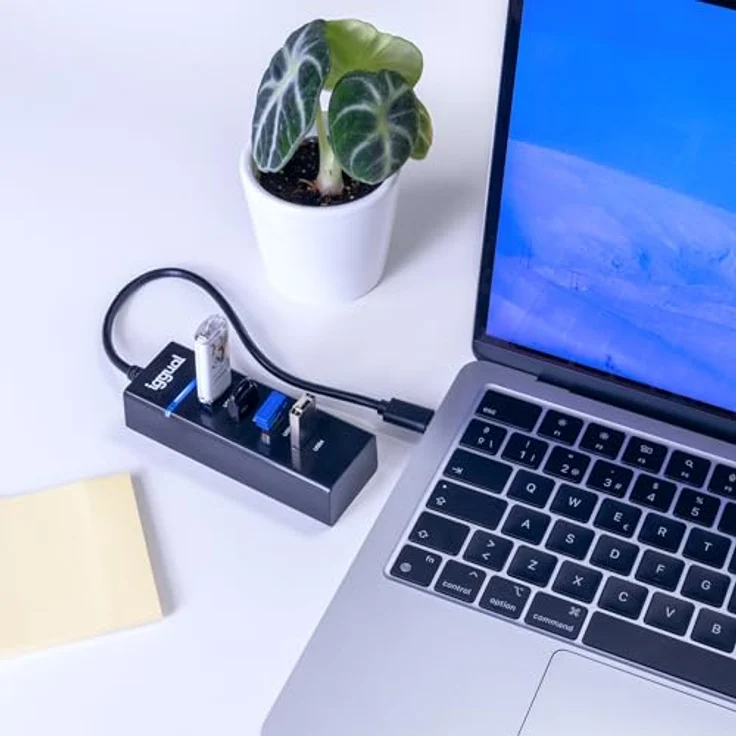 iggual USB-C-Hub mit 4 USB-3.0-Anschlüssen, Typ-C-Adapter, Blaue LED-Anzeige, Sicherungsschutz, 30 cm Kabel, kompatibel mit MacBook Pro/Air, iPhone und Galaxy – Bild 4