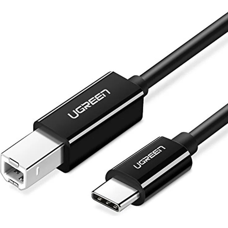 Ugreen US241 Premium USB-C zu USB-B Druckerkabel, 2m, 480Mb/s Übertragungsrate, Farbe Schwarz