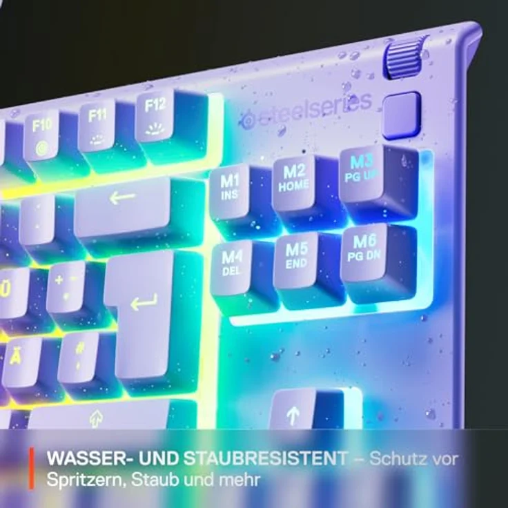 SteelSeries Apex 3 TKL Gaming-Tastatur, kabelgebunden, US QWERTY, RGB mit 8 Zonen, IP32 Wasser- und Staubschutz, Lavendel – Bild 4