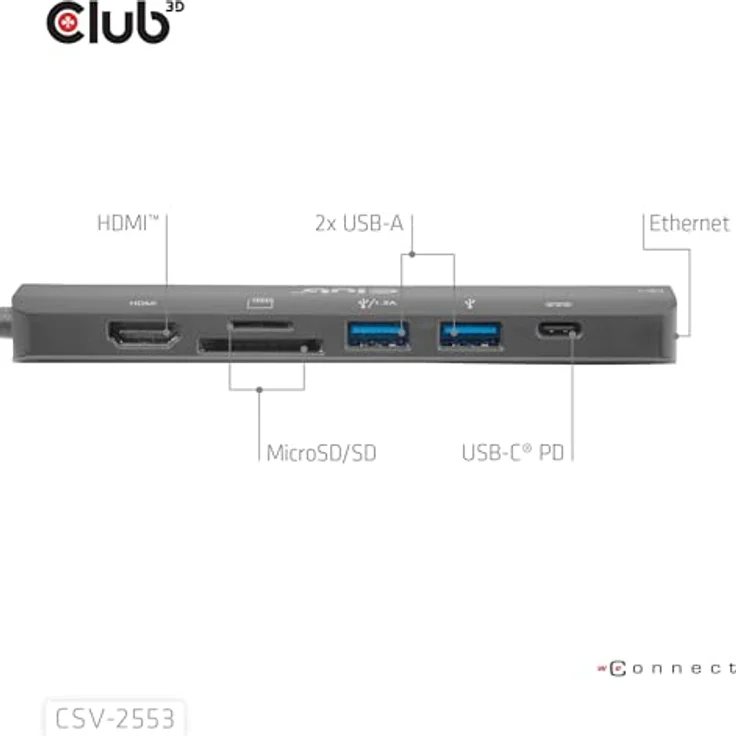 club3D CSV-2553, USB-C® Dockingstation mit 7 Ports, HDMI™, 2x USB-A, Gigabit Ethernet und integriertem Kartenleser, Power Delivery bis 100W – Bild 6