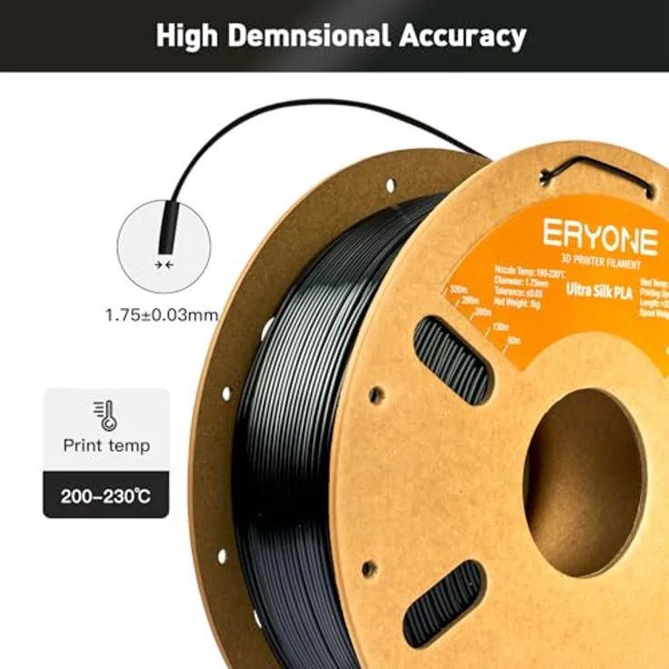 ERYONE Ultra Shiny Silk PLA Filament 1,75 mm, 1 kg Spule, präzise Dimensionen, schwarz – Bild 4