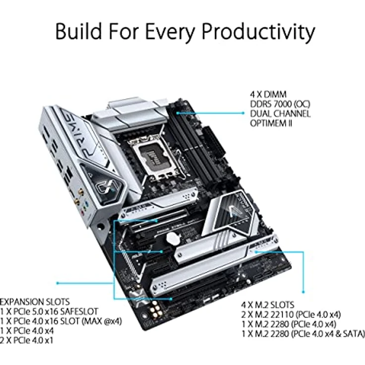 ASUS PRIME Z790-A WIFI, LGA 1700 ATX Mainboard mit PCIe 5.0, 4 M.2-Steckplätzen, DDR5, Intel WIFI 6E, 2,5 Gb LAN, silber – Bild 2