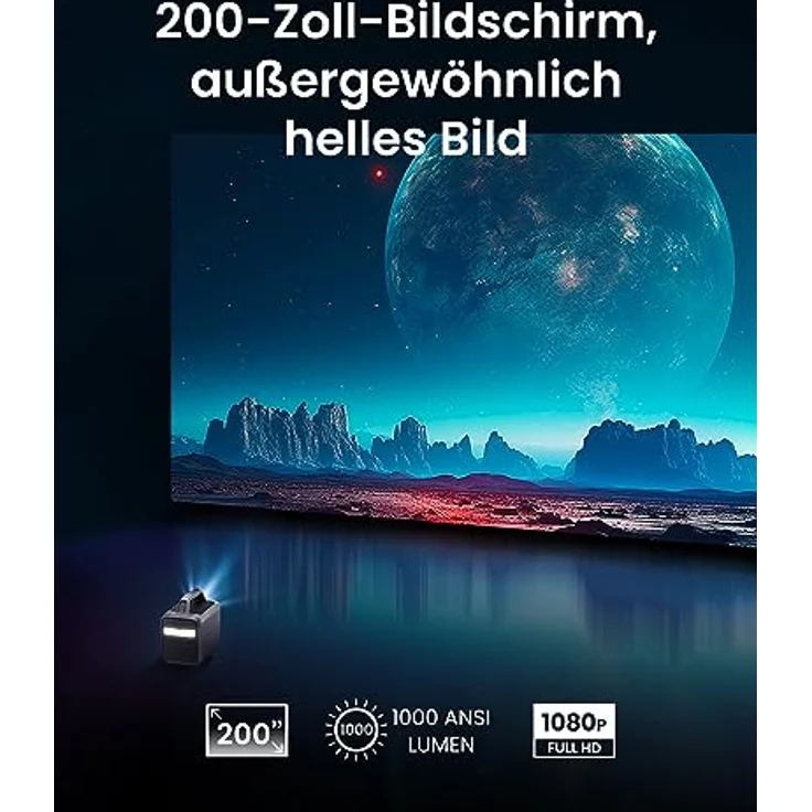 NEBULA Mars 3 Tragbarer Beamer Outdoor, 1000 ANSI-Lumen, AI-gestütztes Bild, integrierter Akku mit bis zu 5h Spielzeit, Android TV, 200 Zoll Heimkino für Zuhause, Camping, Roadtrip, Garten und mehr – Bild 2