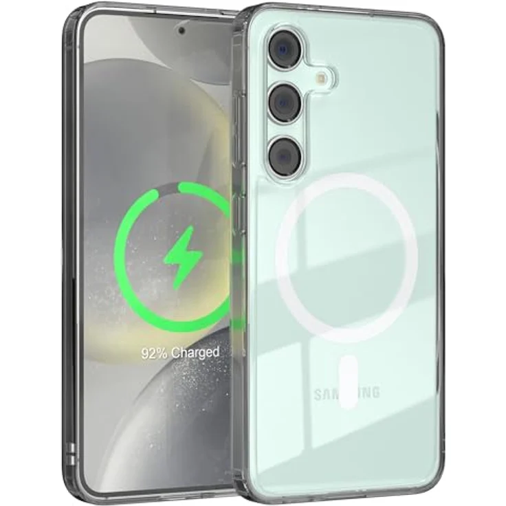 EAZY CASE Hülle für Galaxy S24 FE, transparente Schutzhülle mit Qi Charging, ultra aufprallsicher, stoßfest und kratzfest, weiß, mit Kameraschutz – Bild 1