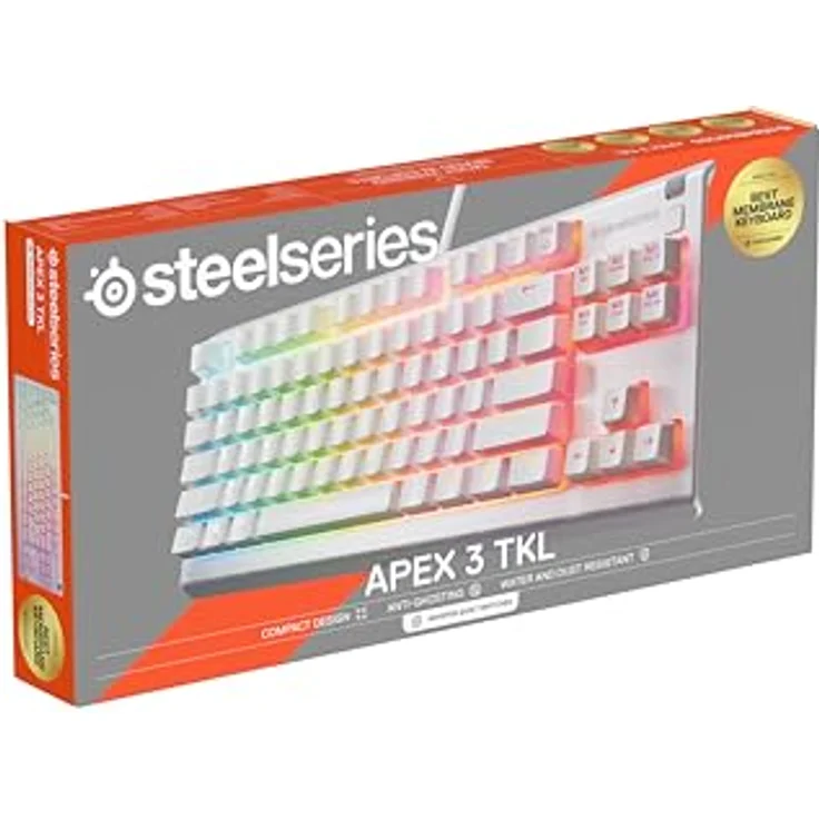 STEELSERIES APEX 3 TKL White, Gaming Tastatur mit IP32 Wasserbeständigkeit, 10-Zonen RGB-Beleuchtung und magnetischer Handballenauflage – Bild 7