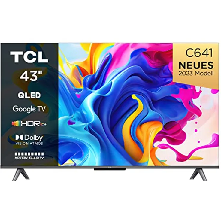 TCL C641 QLED 4K UHD Fernseher 43 Zoll (108cm), 120 Hz Gaming, HDR10+, Dolby Vision, Dolby Atmos, Smart TV, Triple-Tuner DVB-T2/S2/C, Google TV, Schwarz, 2023