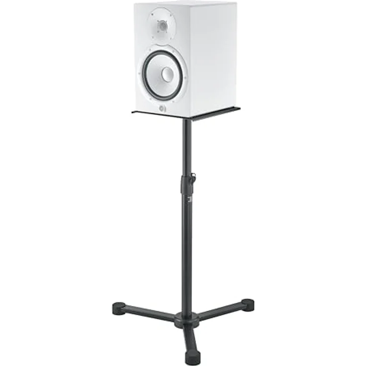 K&M 26722 Monitorstativ, höhenverstellbar, aus Stahl, Dreifuß, Ablage 28 x 32 cm, für Nahfeldmonitore bis 35 kg, schwarz – Bild 2