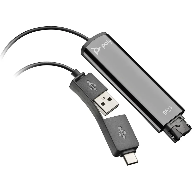 Poly HP DA75 USB to QD Adapter, digitaler Headset Adapter mit USB-A/C Anschluss, schwarz