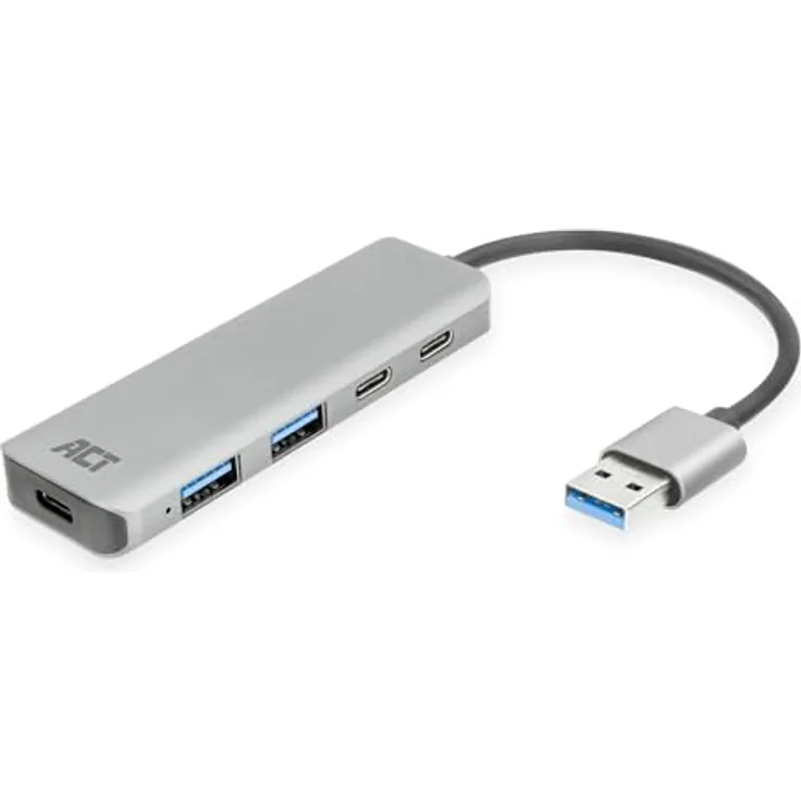 ACT AC6125, 4-Port USB Hub 3.0 mit 2X USB-A und 2X USB-C, Premium Aluminium Gehäuse, schnelle Datenübertragung bis 5Gbps