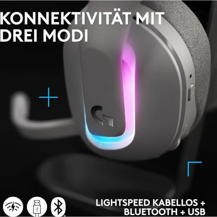 Logitech G G522 LIGHTSPEED Gaming-Headset, kabellos, LIGHTSYNC RGB, 48 kHz Mikrofon, Tri-Konnektivität, Weiß – Bild 5