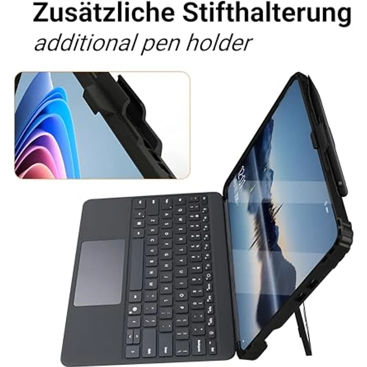 honju FIT Handstrap Case für Microsoft Surface Pro 12 Zoll, Tastatur kompatibel, Slim-Pen 2 Aufladung, abnehmbare Handschlaufe, schwarz/transparent – Bild 2