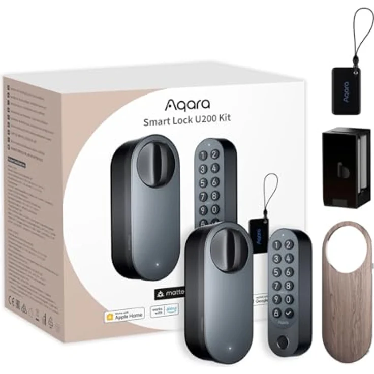 AQARA U200 Smart Lock, Türschloss mit NFC und Matter over Thread, Schwarz, automatisches Schloss, temporäre Passwörter, leiser Entriegelungsmodus – Bild 1
