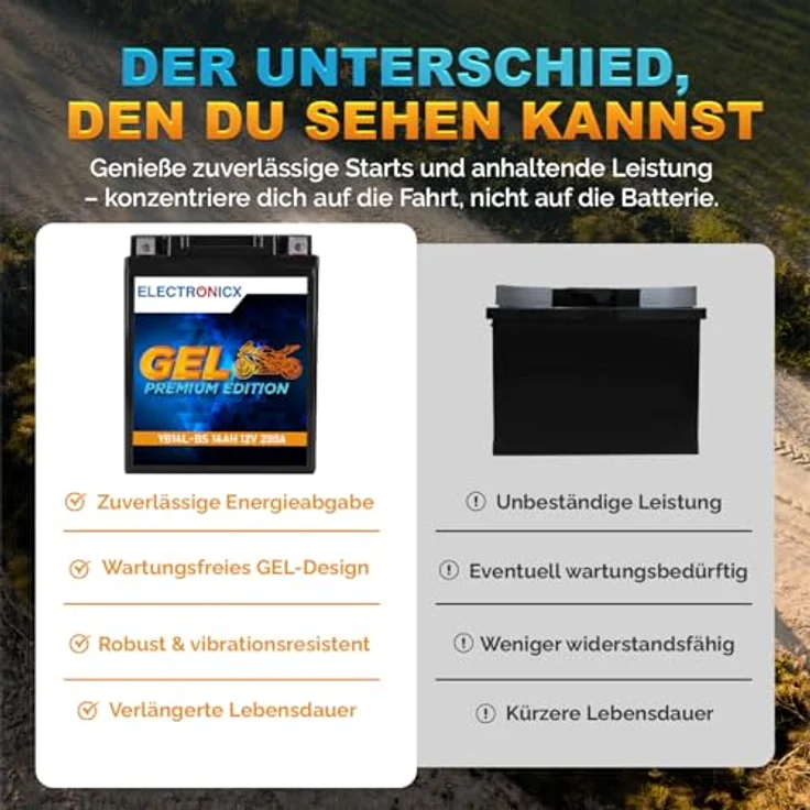 Electronicx GEL-YB14L-BS GEL-Batterie 14Ah 12V - wartungsfrei, rüttelfest, auslaufsicher für Motorrad, Roller, Quad und Jetski – Bild 7
