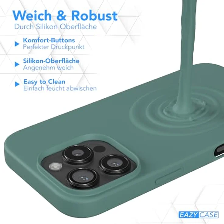 EAZY CASE Premium Silikonhülle kompatibel mit iPhone 16 Pro, Slimcover mit Kameraschutz und Innenfutter, Pinien Grün, kabelloses Laden, kratzresistent, 3-Schichten Aufbau – Bild 4