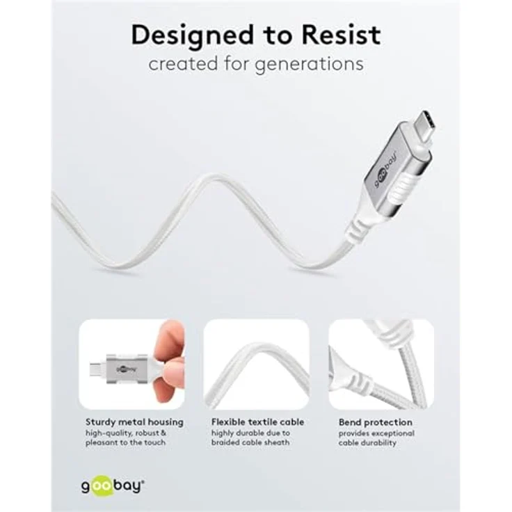 Goobay Ethernet-Kabel USB-C 3.1 auf RJ45 Slim, 10 m, CAT 6, weiße Baumwollummantelung, 1 Gbit/s Übertragungsrate – Bild 8