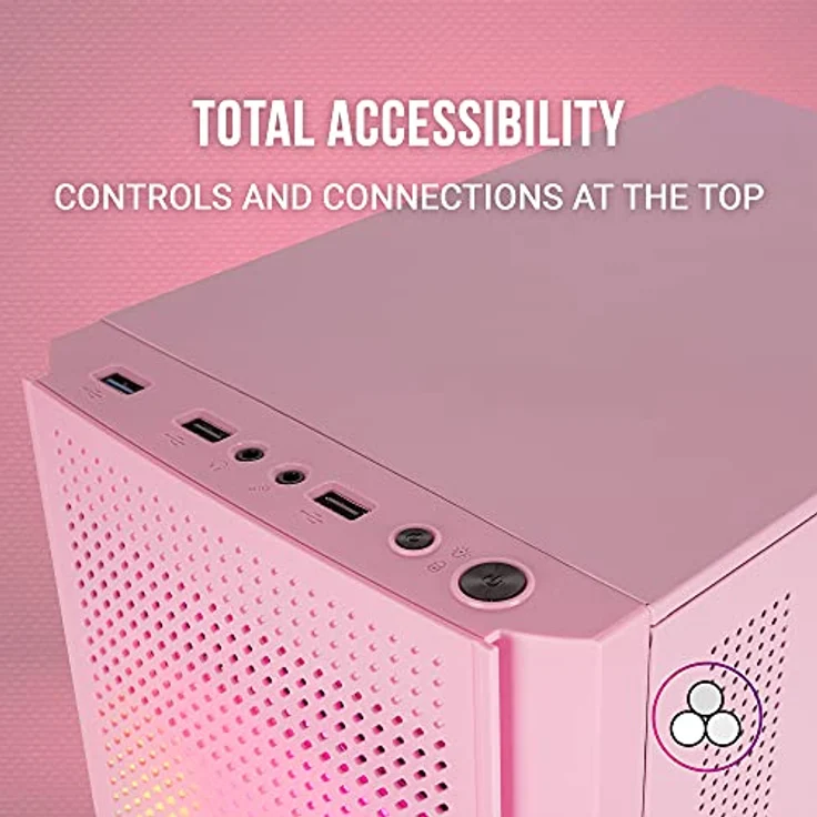 MARSGAMING Gaming MC300P Rosa, MicroATX PC Gehäuse, Gehärtetes Glas, Mesh Front, 3xFRGB Lüfter – Bild 5