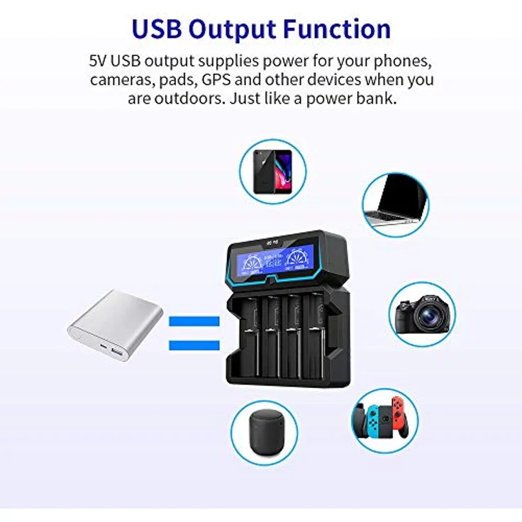 18650 Batterie ladegerät XTAR X4 2A Schnell AC Leistung Batterie ladegerät 2 Eingangs Ports LCD-Anzeige mit Power Bank-Funktion für 3.6V-3.7V 14500 16340 18650 20700 21700 26650 1.2V AAAA AA A SC C – Bild 4