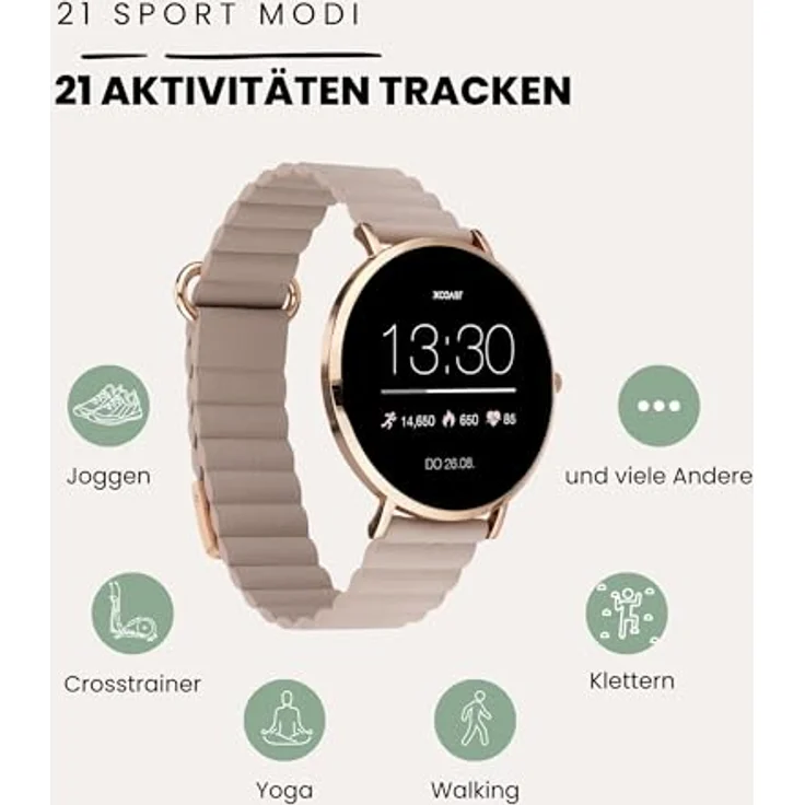 XCOAST SIONA 2 Wave Sand Flache Smartwatch - 40mm Durchmesser, 1,32" AMOLED, Wasserdicht, Puls, Blutdruck, Blutsauerstoff, 21 Sportmodi, 7 Tage Akku, iOS & Android – Bild 2
