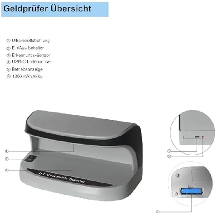 BEITZ BS-09 tragbares UV-Falschgeldprüfgerät zur schnellen Banknotenprüfung, kompakter Geldscheinprüfer für unterwegs und Kassenplätze – Bild 3