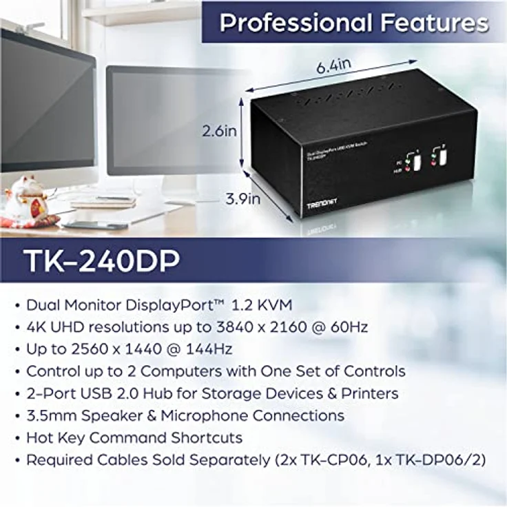TRENDnet TK-240DP| DisplayPort KVM Switch| 2-Port Dual Monitor – Bild 2