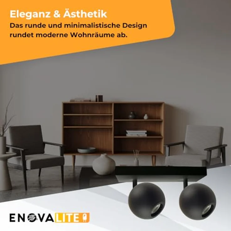 ENOVALITE Deckenleuchte GLOBE, 2-flammig, GU10 Fassung, aus Metall, Ø10cm, matt schwarz - Deckenlampe Kugel Spot Strahler Wohnzimmer Flur Küche – Bild 5