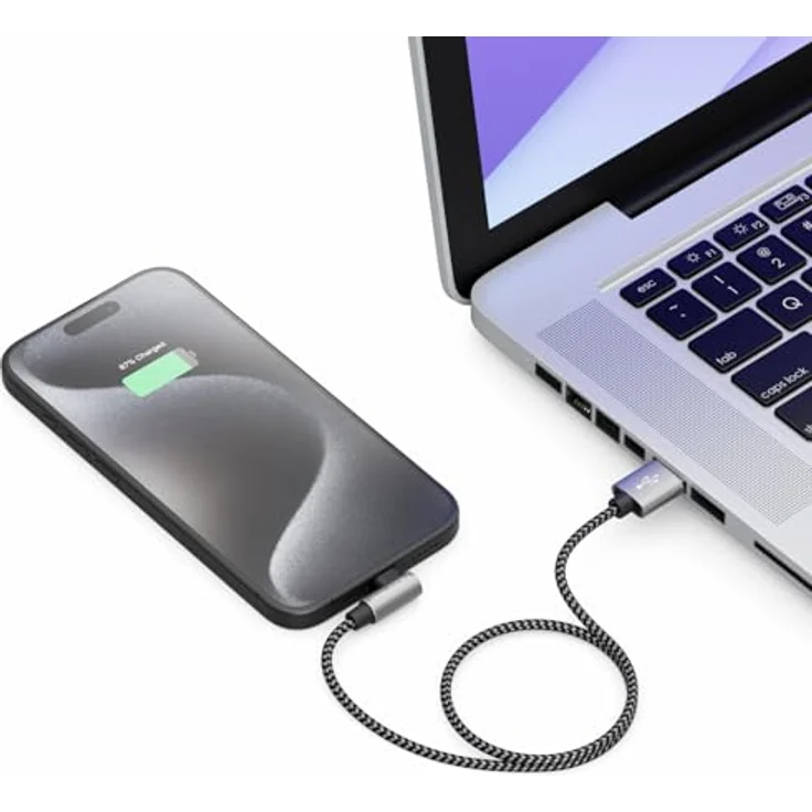 deleyCON 0,30m USB-A auf USB-C Kabel 90° gewinkelt, schnelles Laden und Datenübertragung bis 480Mbps, robustes Aluminium- und Nylon-Design – Bild 4