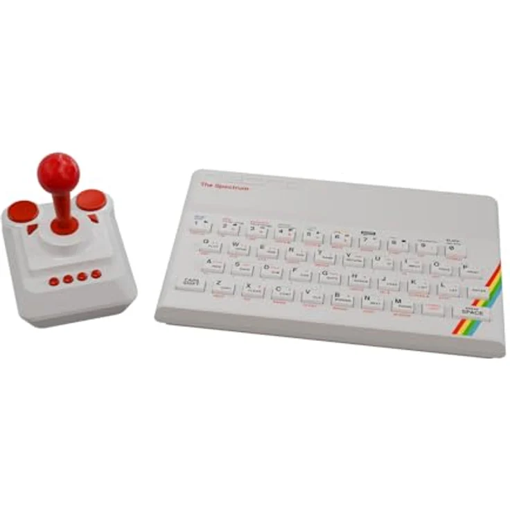 Retro Games The Spectrum (White Edition), elegante Konsole mit 8-Tasten Joystick und THEMICRODRIVE USB Stick, weiß – Bild 4
