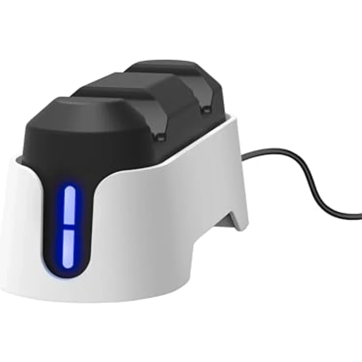 Trust Gaming GXT 228, PS5 Controller Ladestation für DualSense, zweifach Ladedock mit LED-Anzeigen, vertikale Konstruktion, mit USB-C Kabel, Weiß – Bild 1
