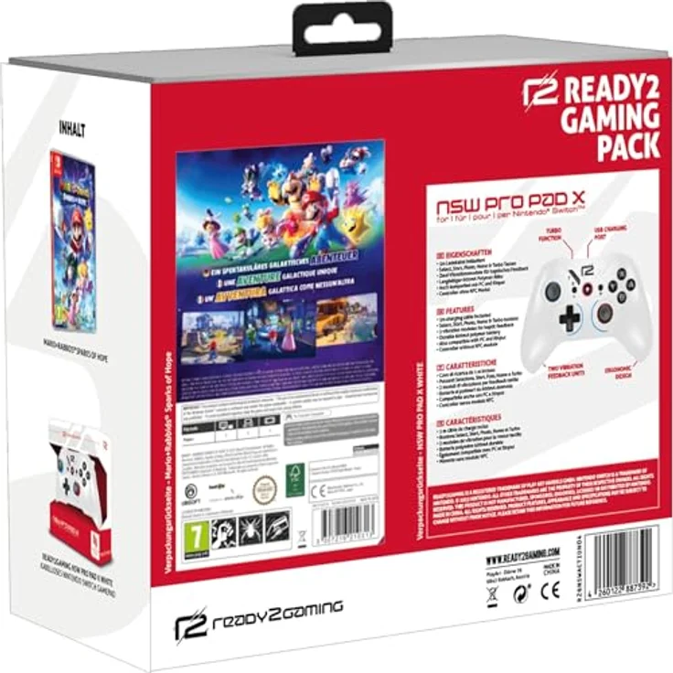 READY 2 GAMING Mario + Rabbids Sparks of Hope NSW Wireless Pro Pad X, Mehrfarbig, Bluetooth Gamepad mit 2 Vibrationsmodulen und 6-Achsen-Bewegungssensor für Nintendo Switch – Bild 2