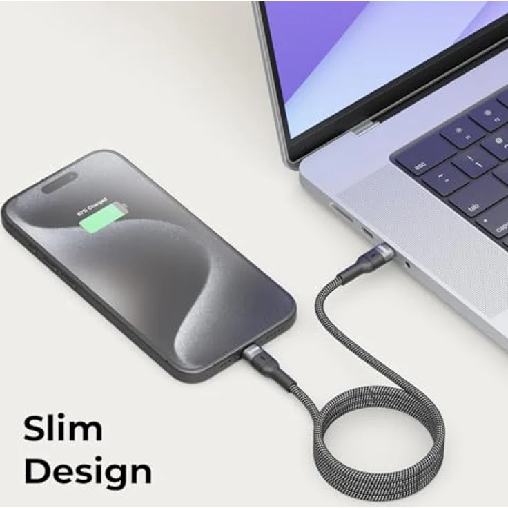 deleyCON 1,5m USB C Kabel, 100W Schnellladekabel PD 3.0 PPS für iPhone 17 16 15 Pro Max, Samsung Galaxy S25 S24 S23, iPad Pro, MacBook, hohe Datenübertragung bis 480 Mbit/s, geflochtene Baumwolle-Nylon-Ummantelung – Bild 5