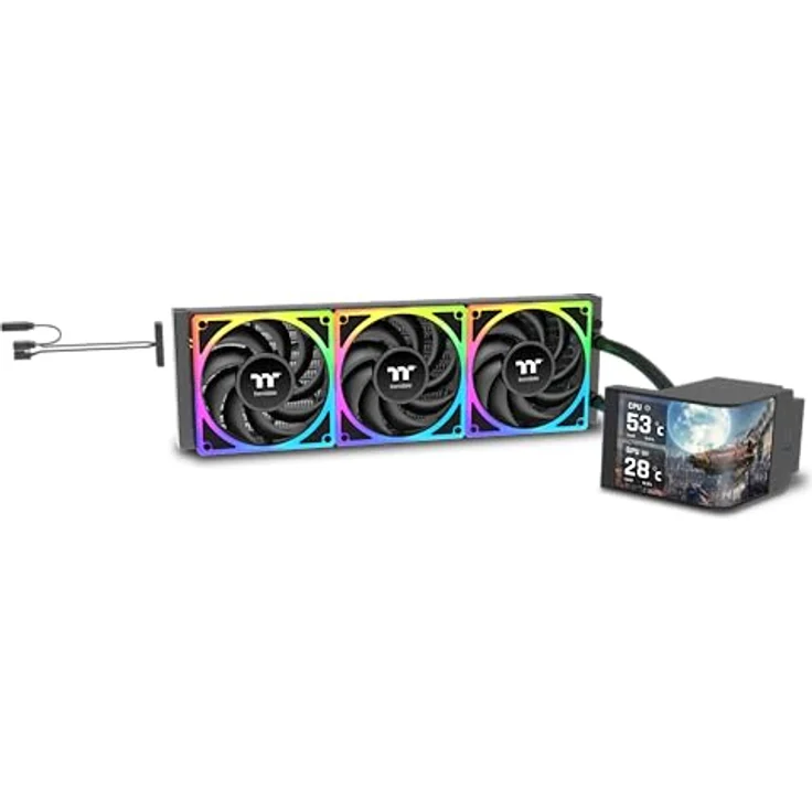 Thermaltake MAGCurve 360 Ultra AIO ARGB Fan, 120 mm PC Lüfter mit RGB-Beleuchtung und Aluminium-Radiator, Transparent – Bild 1