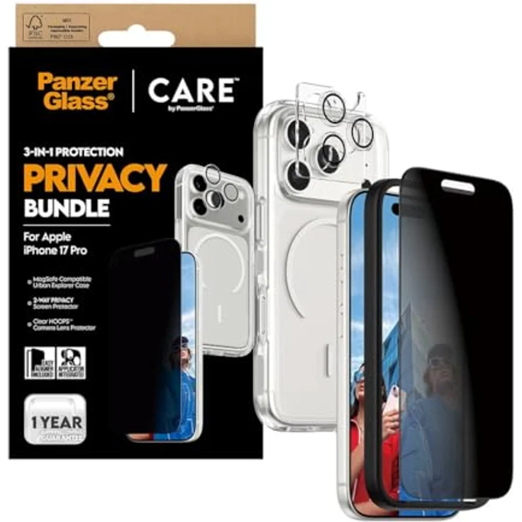 PanzerGlass 3-in-1 Privacy Set, Schutzfolie für Apple iPhone 17, transparent, kratz- und stoßfest, MagSafe-kompatibel – Bild 3