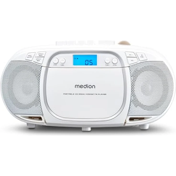 Medion LIFE E66476, Tragbares Radio mit Digitaltuner, FM/AM Empfang, LCD Display, Weiss – Bild 1