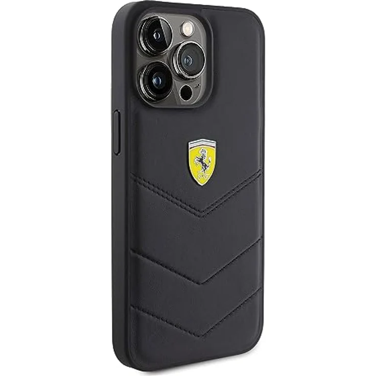 Ferrari FEHCP15XRDUK Hülle für iPhone 15 Pro Max 6.7" Schwarz, Echtleder hardcase mit Quilted Design und Metall-Logo – Bild 4