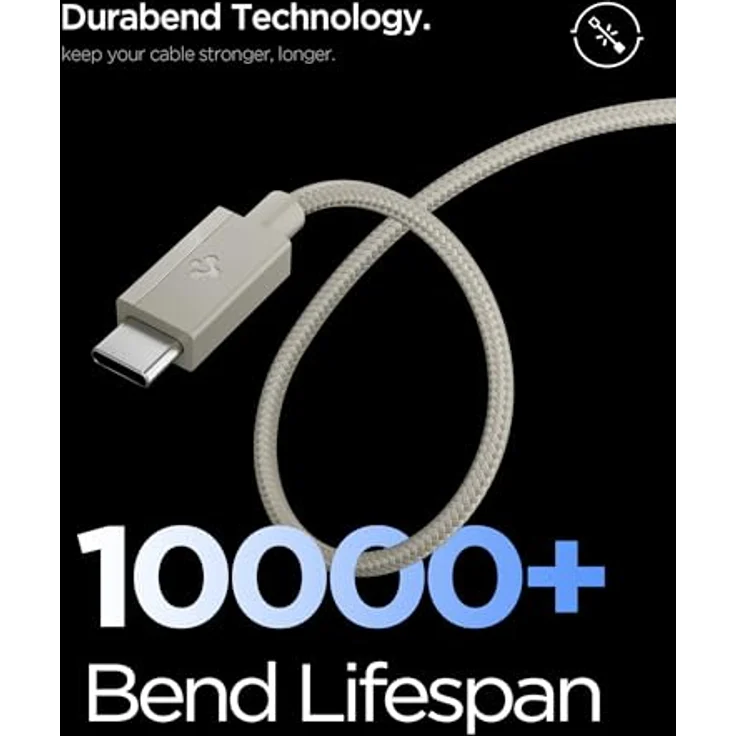 Spigen Essential USB-C to USB-C 60W Fabric Cable, 1.5m, Natural Titanium mit 60W Unterstützung – Bild 3