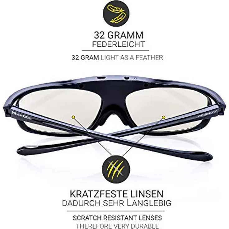Hi-SHOCK Black Heaven | Aktive 3D Shutterbrille für 3D TV Sony, Samsung, Panasonic | Kompatibel mit SSG-3570CR, TDG-BT500A, TY-ER3D4MU [120 Hz| Akku] - Preisvergleich – Bild 5
