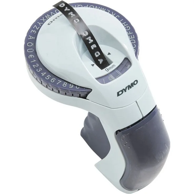 DYMO Beschriftungsgerät Omega, Prägegerät mit Drehregler, ergonomischem Soft-Touch-Griff und Standfunktion, schwarz