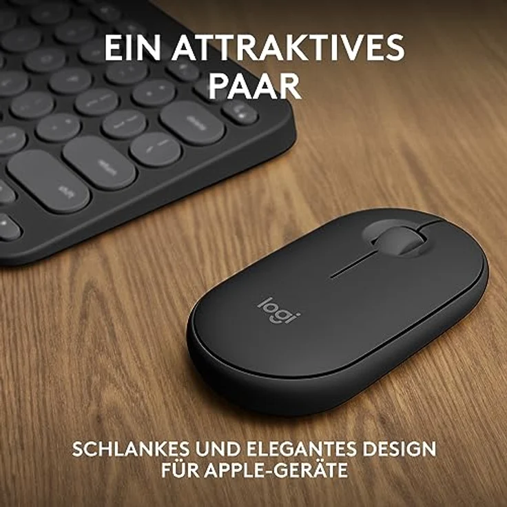 Logitech Pebble 2 Combo für Mac, kabellose Tastatur und Maus, schlank, leise und mobil, anpassbar, Bluetooth-Maus und -Tastatur, Easy-Switch, für macOS, iPadOS, Deutsches QWERTZ-Layout, Grafit – Bild 2