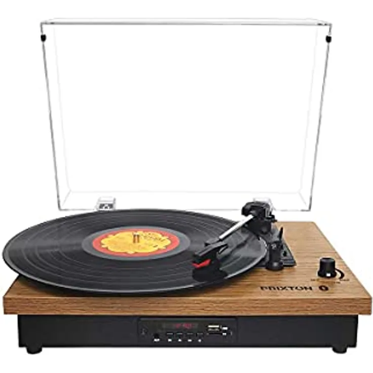 PRIXTON - Studio Vintage-Vinyl-Plattenspieler - Vinyl-Player & Konverter über Bluetooth, USB, SD, Radio - 2 eingebaute Lautsprecher - Anti-Staub-Deckel - Holzdesign