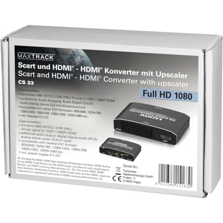 MAXTRACK MaxTrack CS33L - Scart zu HDMI Konverter mit Upscaler, konvertiert analoges Scart-Signal in hochauflösendes HDMI (720P/1080P), kompatibel mit DVD-Playern und Spielekonsolen – Bild 4