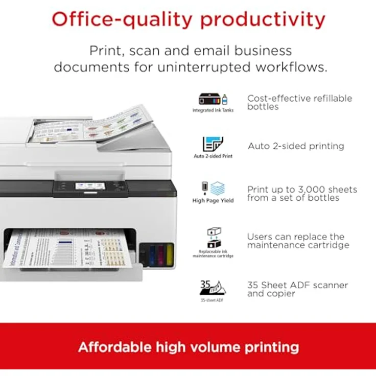 Canon MAXIFY GX2050 MegaTank Multifunktionsdrucker 4in1 (Tintenstrahl, Druck, Kopie, Scan, Fax, A4, WLAN, LAN, ADF, 6,7cm Touch LCD, 250 Blatt, Duplex, niedrige Seitenkosten, hohe Reichweite) weiß – Bild 3