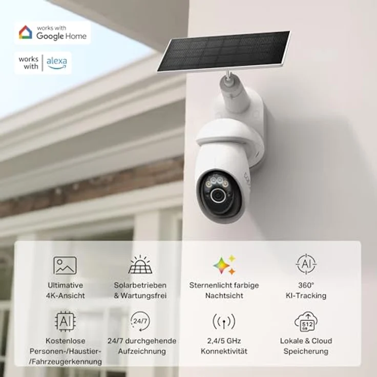 Tapo C660 KIT 4K 360° Solar Überwachungskamera Außen, 10.000 mAh Akku, Farbnachtsicht, Dual-Band WLAN, KI-Erkennung, Licht- & Tonalarm, lokale Speicherung über microSD oder Tapo H500 – Bild 5