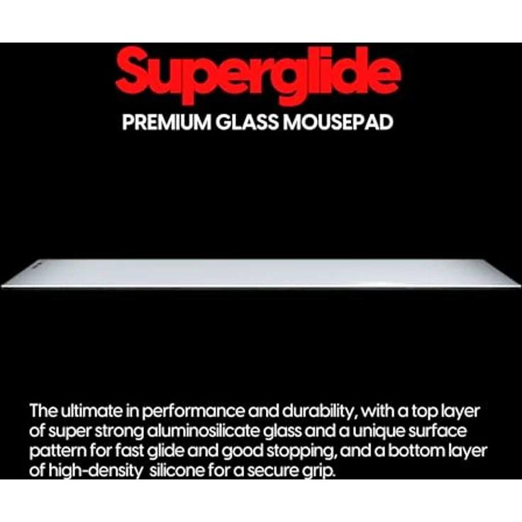 Pulsar Superglide Premium-Glas-Mauspad XXL, rutschfest, Aluminium-Silikat-Glasoberfläche, hochdichter Silikongummi, 97,8 x 41,9 cm, Weiß – Bild 2