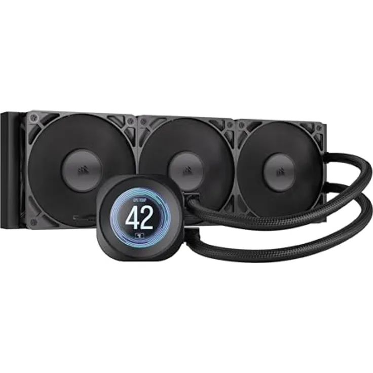 CORSAIR Nautilus 360 RS LCD Flüssig-CPU-Kühler, 2,1-Zoll-IPS Bildschirm, 360mm AIO, Intel LGA 1851/1700, AMD AM5/AM4, 3x RS120-Lüfter, schwarz