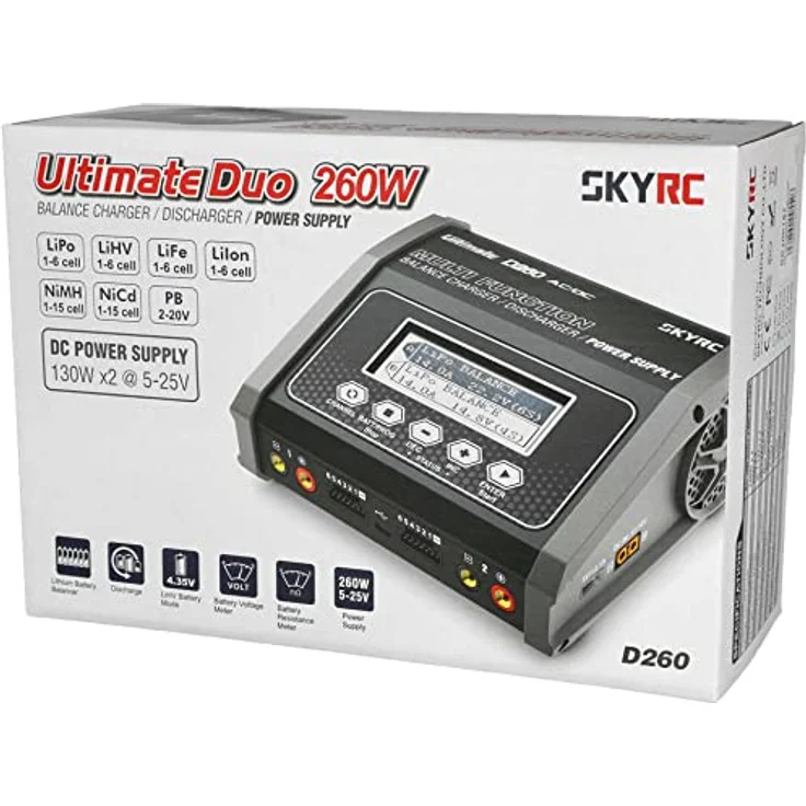 SKYRC D260 Modellbau-Ladegerät 14 A Blei, LiFePO, LiHV, LiIon, LiPo, NiCd, NiMH Grafische Anzeige, Schnellladefunktion, Timer-Abschaltung (SK100157) – Bild 3