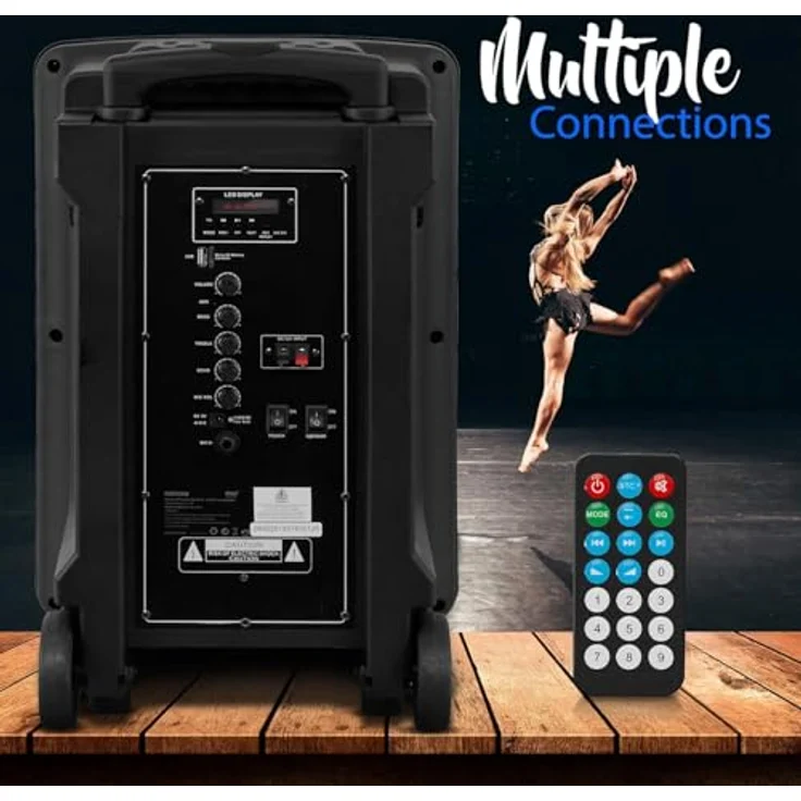 Pyle Partybox 800W, Bluetooth Lautsprecher mit DJ Lichtern, Teleskopgriff & Rollen, FM, TF/AUX/EQ – Bild 2